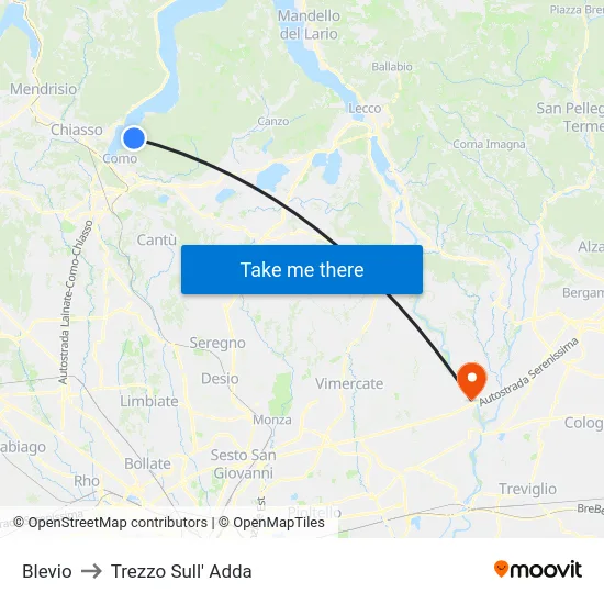 Blevio to Trezzo Sull' Adda map