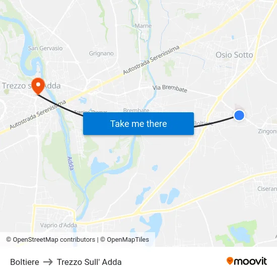 Boltiere to Trezzo Sull' Adda map