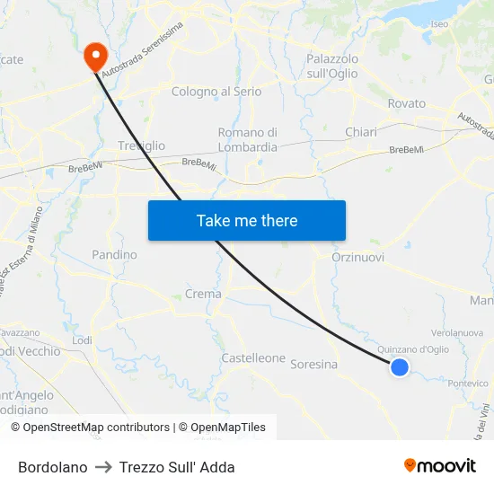 Bordolano to Trezzo Sull' Adda map