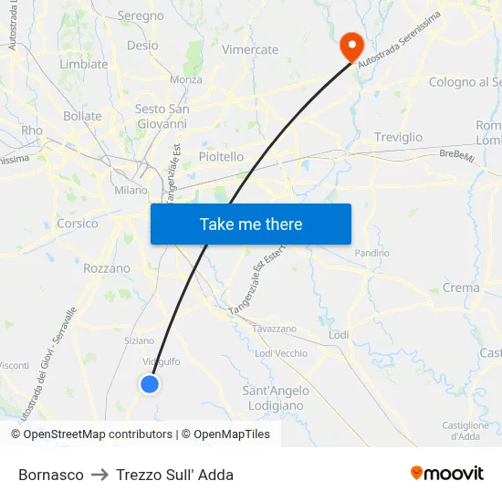 Bornasco to Trezzo Sull' Adda map