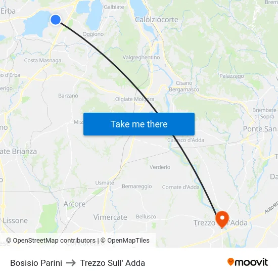 Bosisio Parini to Trezzo Sull' Adda map