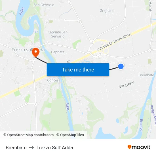 Brembate to Trezzo Sull' Adda map