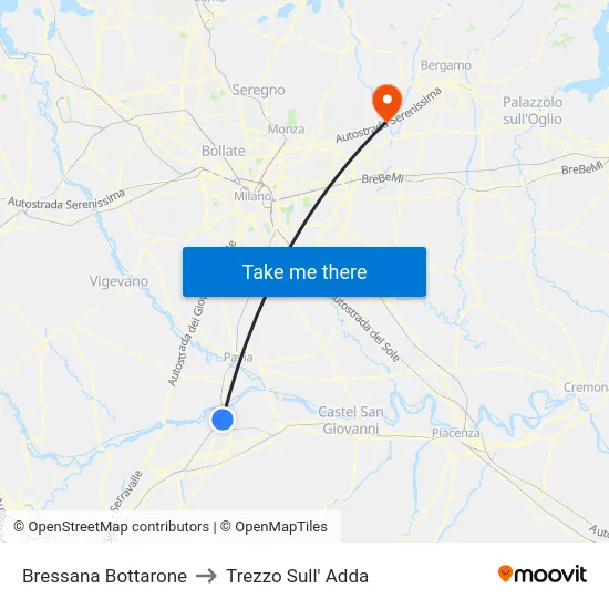 Bressana Bottarone to Trezzo Sull' Adda map