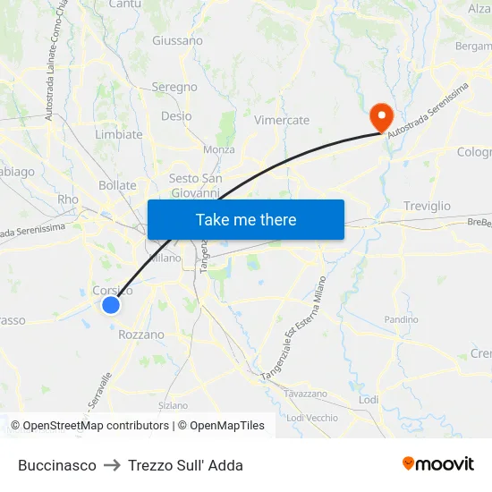 Buccinasco to Trezzo Sull' Adda map