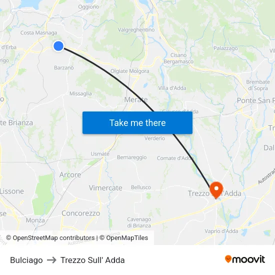 Bulciago to Trezzo Sull' Adda map