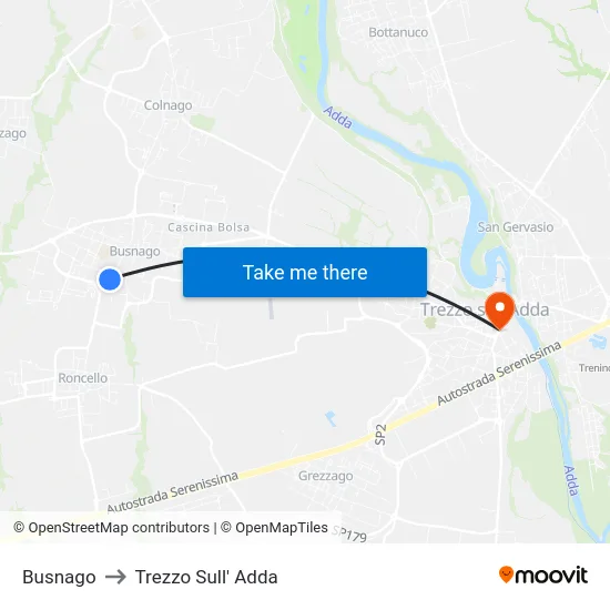 Busnago to Trezzo Sull' Adda map