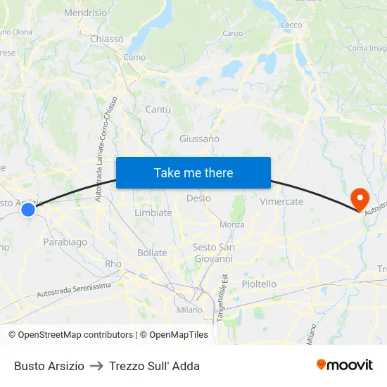 Busto Arsizio to Trezzo Sull' Adda map