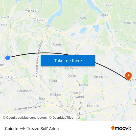 Cairate to Trezzo Sull' Adda map