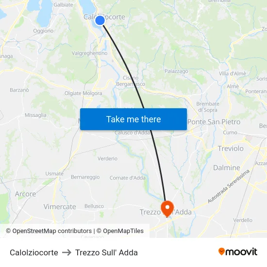Calolziocorte to Trezzo Sull' Adda map