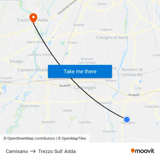 Camisano to Trezzo Sull' Adda map