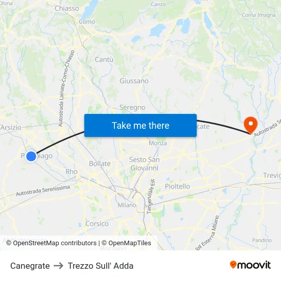 Canegrate to Trezzo Sull' Adda map