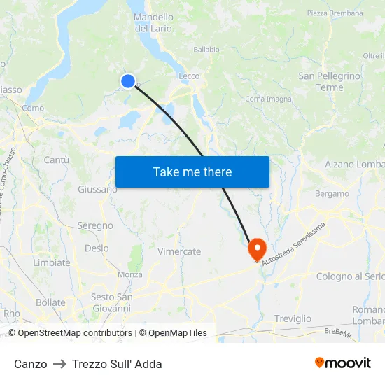 Canzo to Trezzo Sull' Adda map