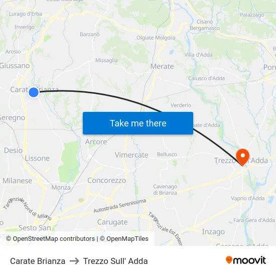Carate Brianza to Trezzo Sull' Adda map