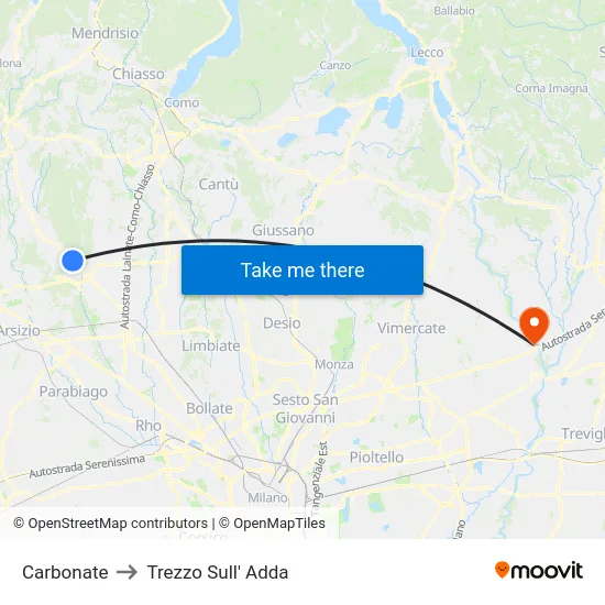 Carbonate to Trezzo Sull' Adda map