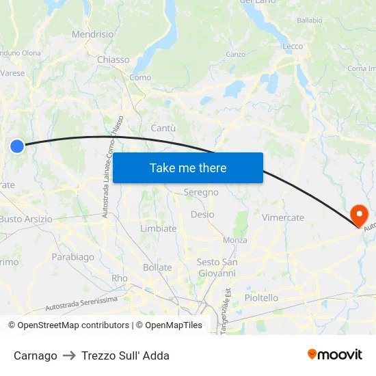 Carnago to Trezzo Sull' Adda map