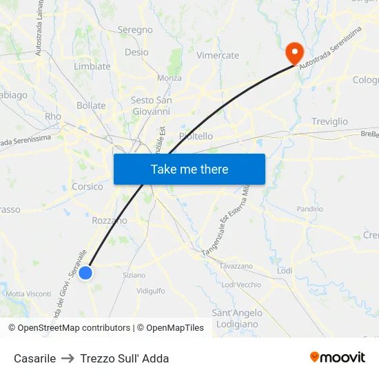 Casarile to Trezzo Sull' Adda map
