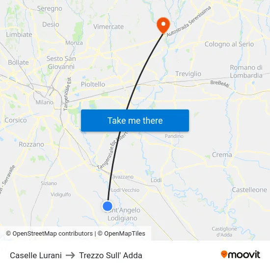 Caselle Lurani to Trezzo Sull' Adda map