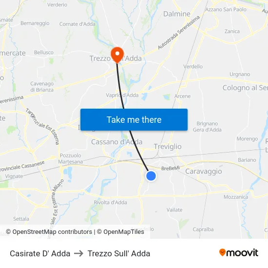 Casirate D' Adda to Trezzo Sull' Adda map