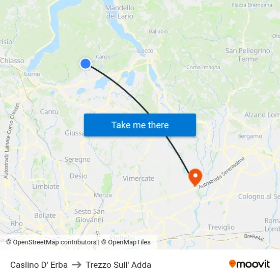 Caslino d'Erba to Trezzo Sull' Adda map