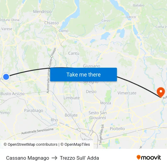Cassano Magnago to Trezzo Sull' Adda map