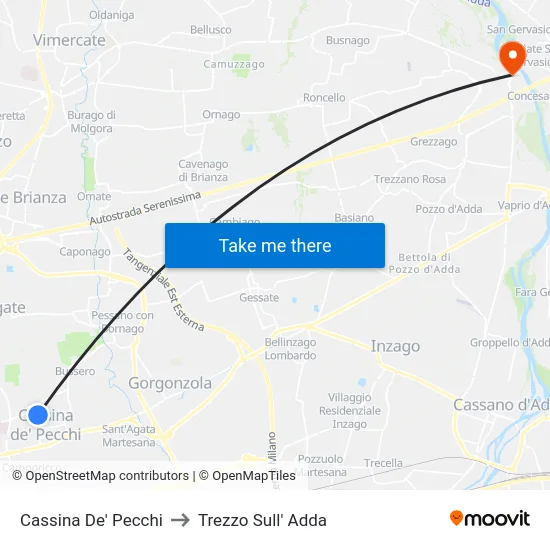 Cassina De' Pecchi to Trezzo Sull' Adda map