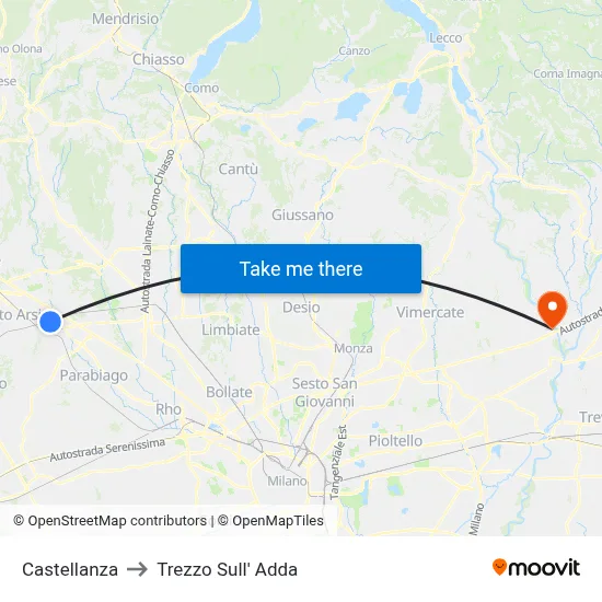 Castellanza to Trezzo Sull' Adda map