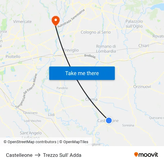 Castelleone to Trezzo Sull' Adda map