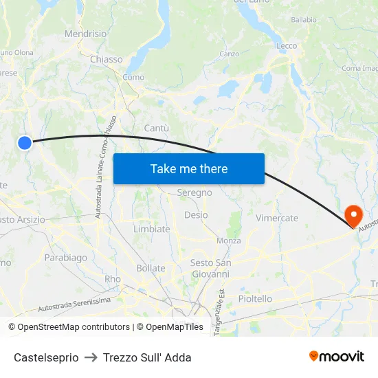 Castelseprio to Trezzo Sull' Adda map
