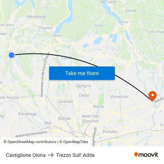 Castiglione Olona to Trezzo Sull' Adda map