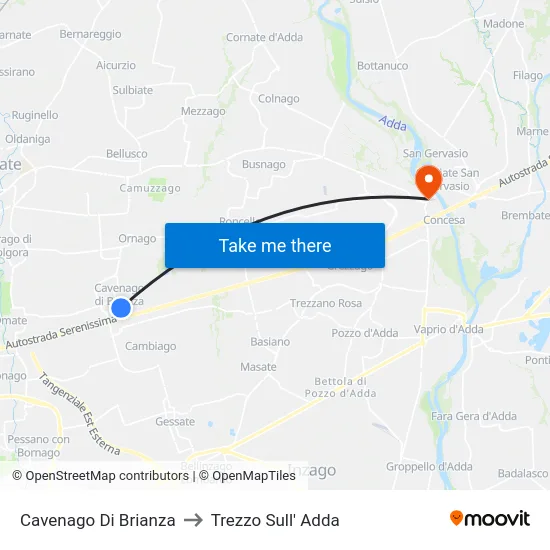 Cavenago Di Brianza to Trezzo Sull' Adda map