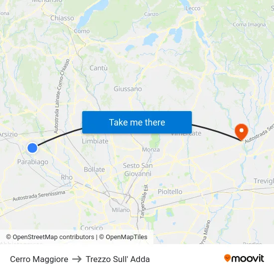 Cerro Maggiore to Trezzo Sull' Adda map