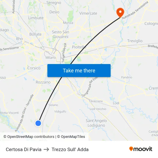 Certosa Di Pavia to Trezzo Sull' Adda map