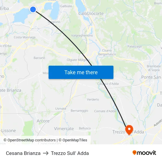 Cesana Brianza to Trezzo Sull' Adda map