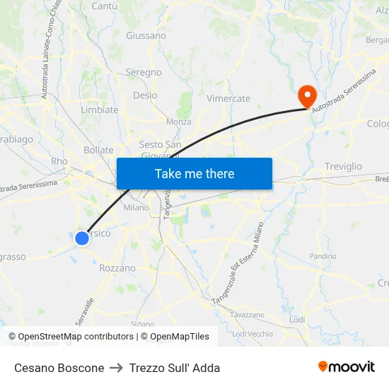 Cesano Boscone to Trezzo Sull' Adda map