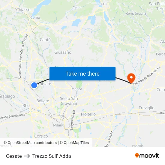 Cesate to Trezzo Sull' Adda map