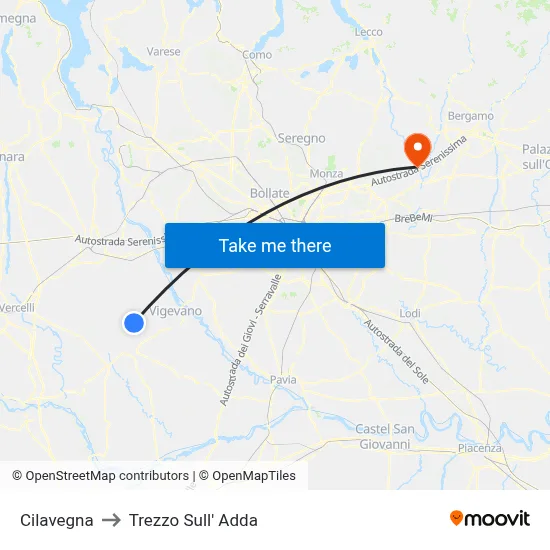 Cilavegna to Trezzo Sull' Adda map