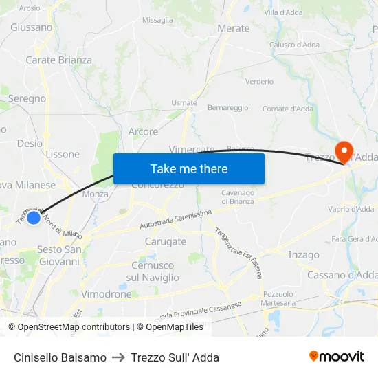 Cinisello Balsamo to Trezzo Sull' Adda map