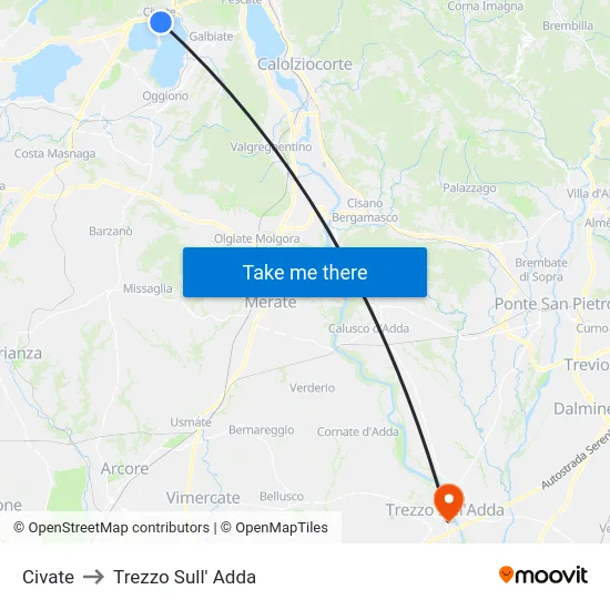 Civate to Trezzo Sull' Adda map