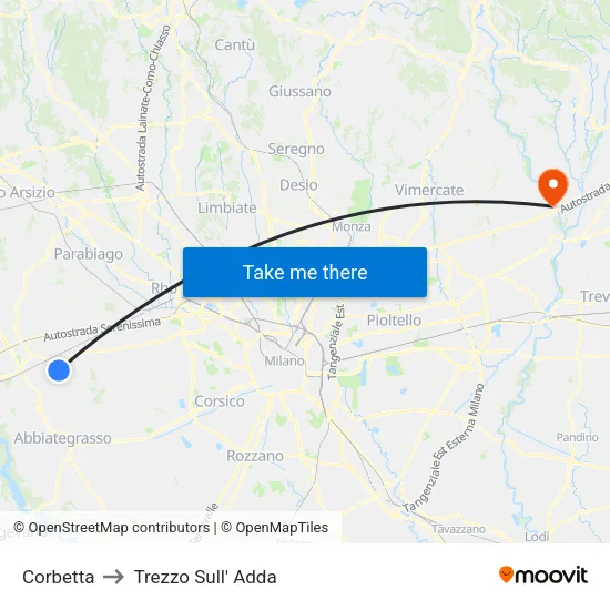 Corbetta to Trezzo Sull' Adda map