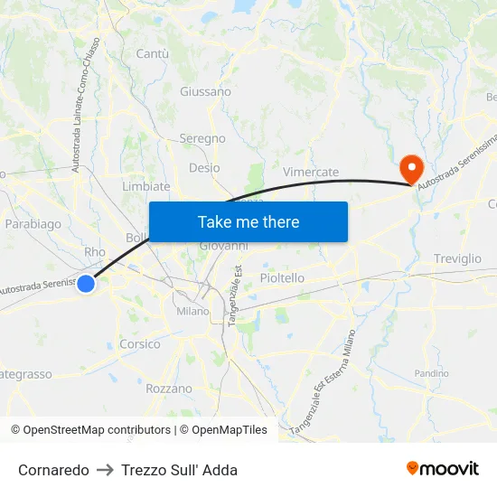 Cornaredo to Trezzo Sull' Adda map