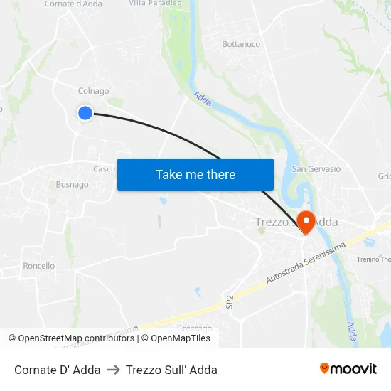 Cornate D' Adda to Trezzo Sull' Adda map