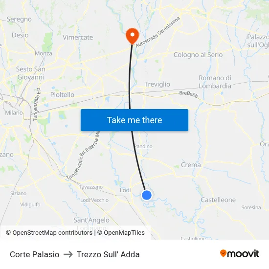 Corte Palasio to Trezzo Sull' Adda map