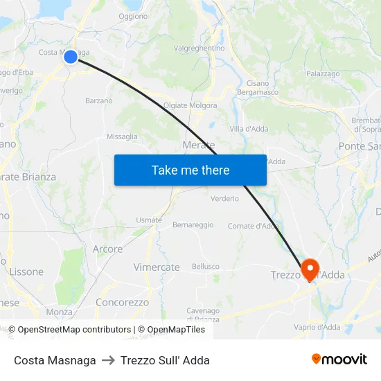 Costa Masnaga to Trezzo Sull' Adda map