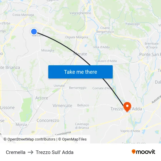 Cremella to Trezzo Sull' Adda map