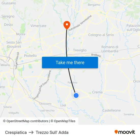 Crespiatica to Trezzo Sull' Adda map