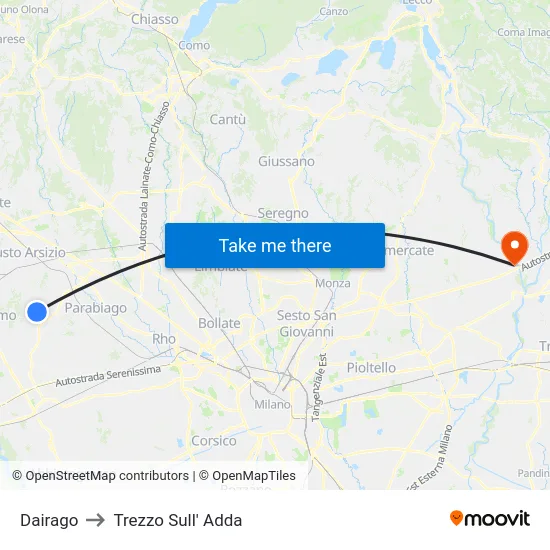 Dairago to Trezzo Sull' Adda map