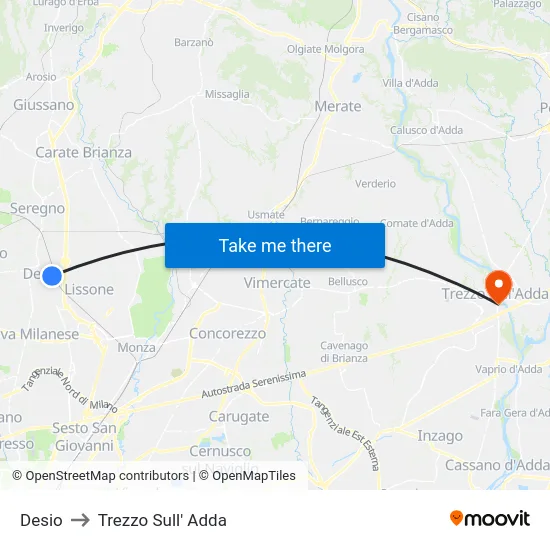 Desio to Trezzo Sull' Adda map