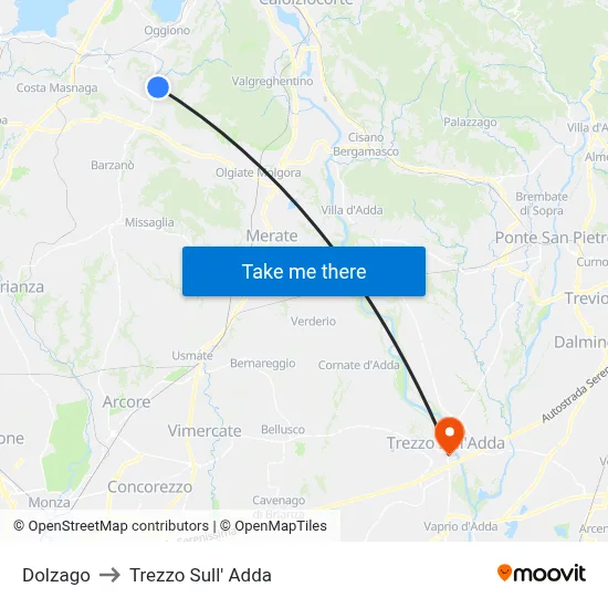 Dolzago to Trezzo Sull' Adda map