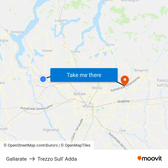 Gallarate to Trezzo Sull' Adda map