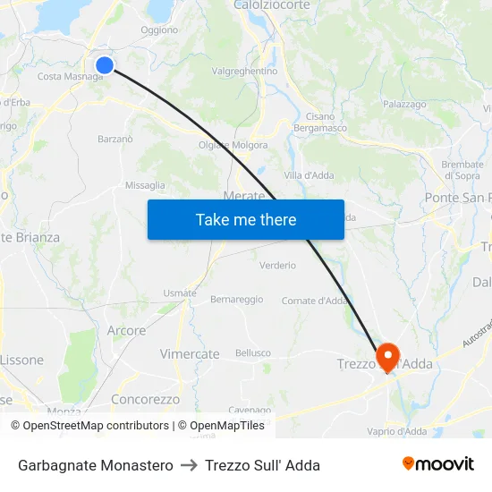 Garbagnate Monastero to Trezzo Sull' Adda map